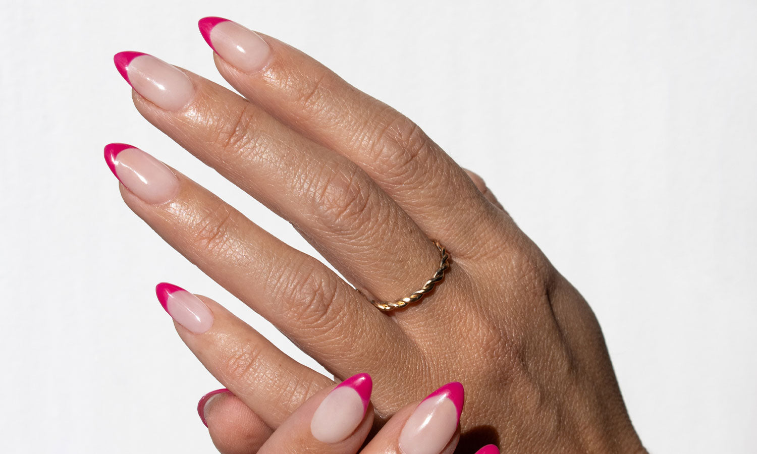 Gelous Hot Pink French Tips Gel Nail Polish Art - photographed in United Kingdom on model