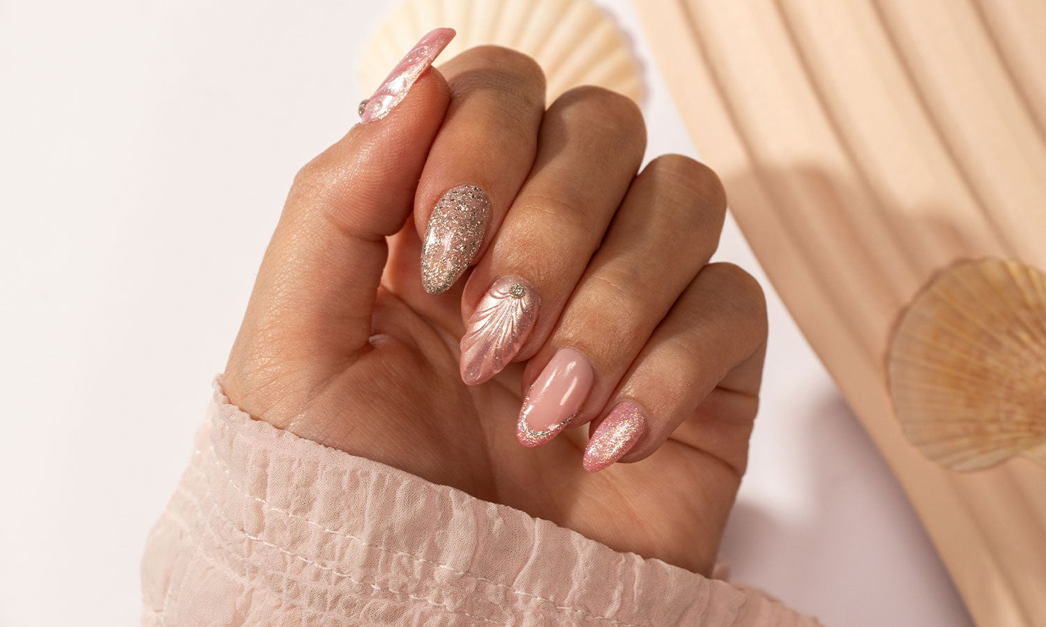 Gelous 3D Seashells Gel Nail Polish Art - photographed in United Kingdom on model