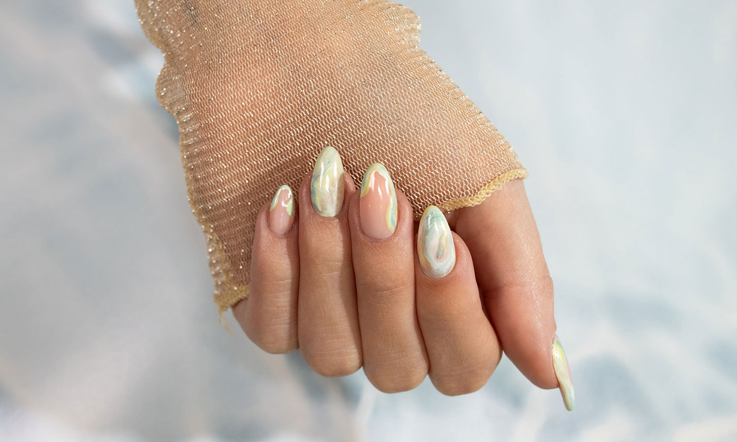 Gelous Summer Swirls Gel Nail Polish Art - photographed in United Kingdom on model